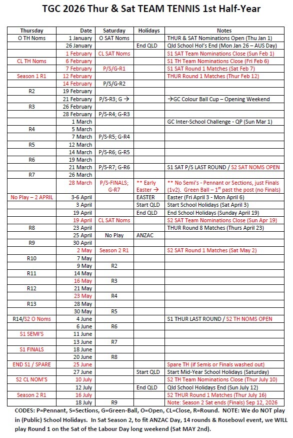 2026 1st half calendar snip
